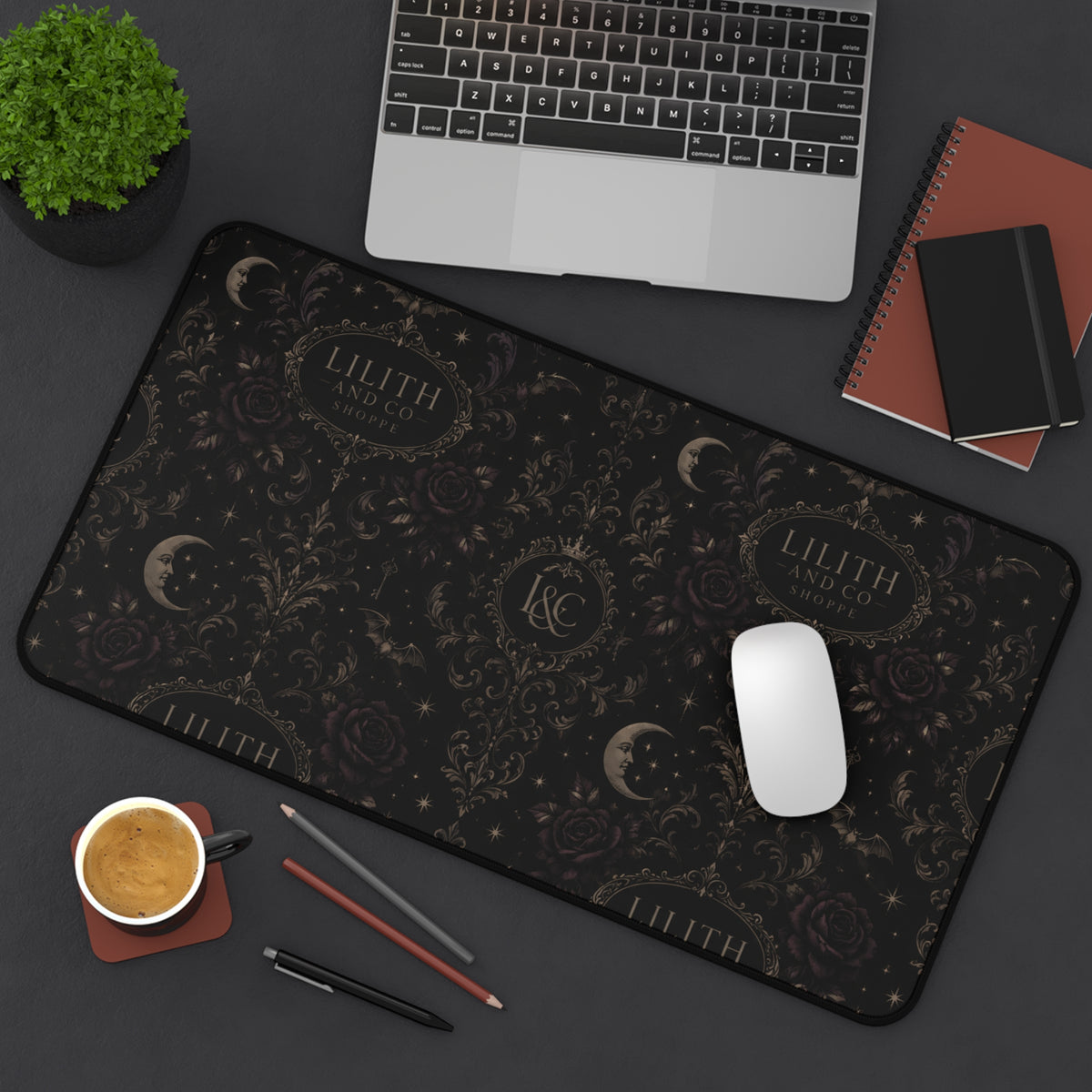 Dark Moon Vintage Damask Office Pad