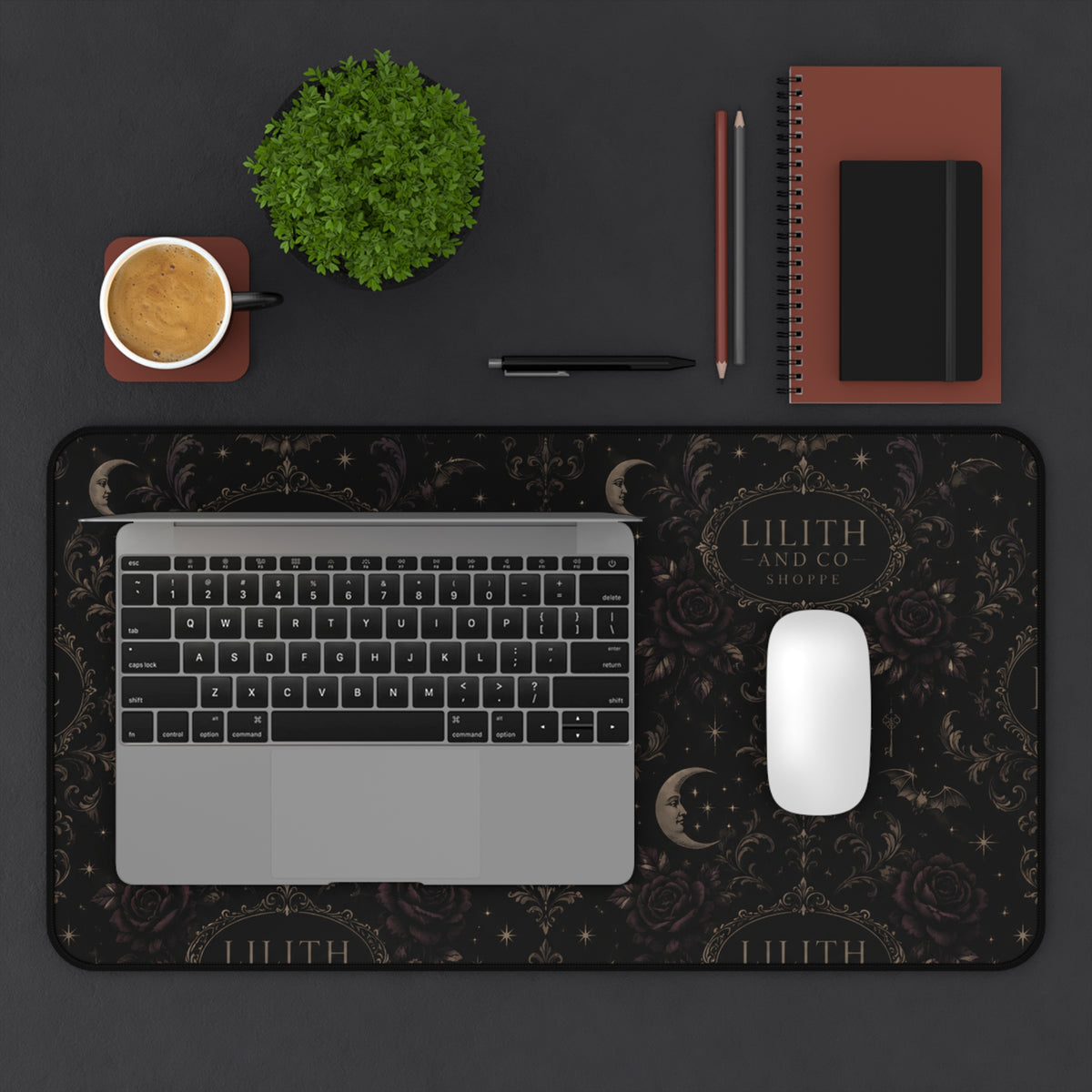 Dark Moon Vintage Damask Office Pad